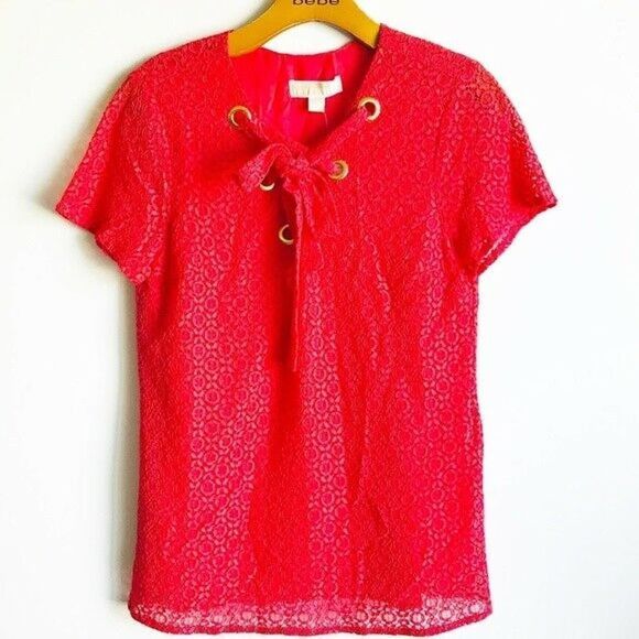 NWT Michael Michael Kors Women's Grommet Lace Up Short Sleeve Top Small/Large - Picture 5 of 8